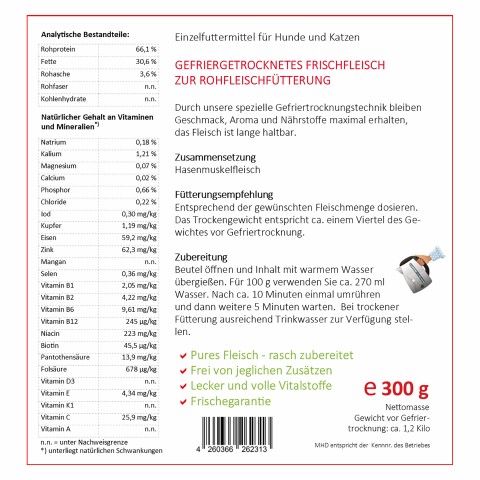 Cat Dog Accessories B.A.R.F. Easy Barf Rabbit (Hase) 300g 1 Piece -2- Anifit